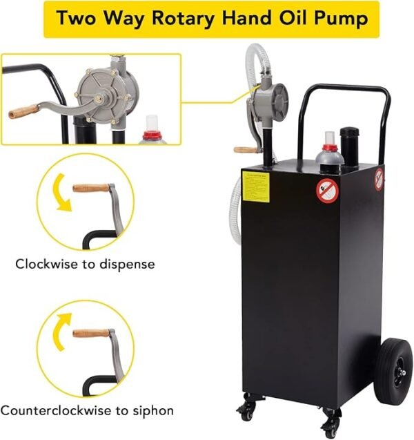 40 Gallon Gas Caddy, Fuel Transfer Tank Gasoline Diesel Can Reversible Rotary Hand Siphon Pump, Fuel Storage Tank For Automobiles ATV Car Mowers Tractors Boat Motorcycle (Black) - Image 3