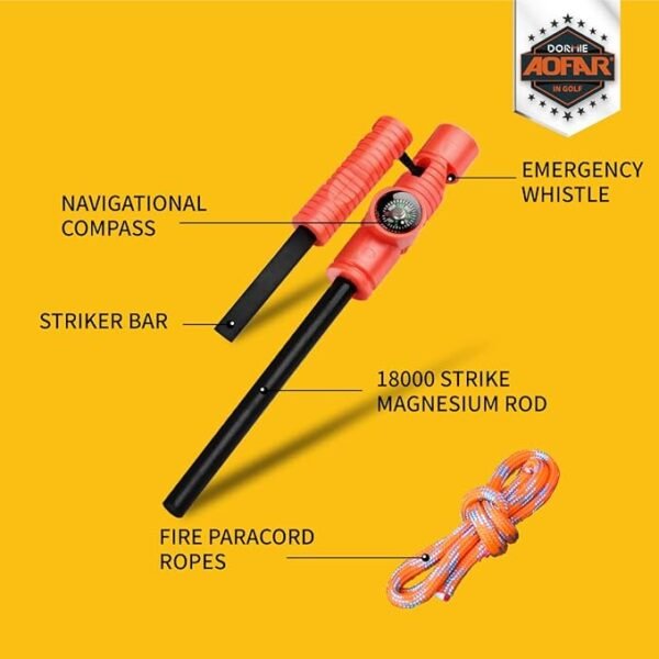 AOFAR Fire Starter AF-381/AF-381plus Fire Steel with Paracord and Whistle for Camping, Hiking, Hunting, Backpacking, Boating, Emergency Rescue - Image 2