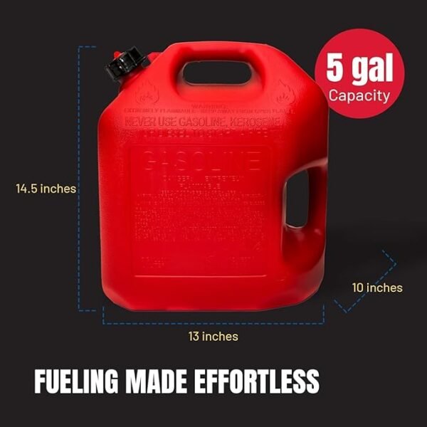 Midwest Can 5610 Safe-Flo Auto Shut Off 5 Gallon Gas Can – Durable Fuel Containers with FlameShield Safety System & Quick-Flow Spout - Red - 4 Pack - Image 2