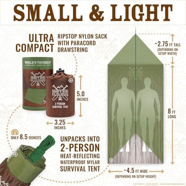 World's Toughest Ultralight Survival Tent • 2 Person Mylar Emergency Shelter Tube Tent + Paracord • Year-Round All Weather Protection for Hiking, Camping, & Outdoor Survival KitsWorld's Toughest Ultralight Survival Tent • 2 Person Mylar Emergency Shelter Tube Tent + Paracord • Year-Round All Weather Protection for Hiking, Camping, & Outdoor Survival Kits - Image 4