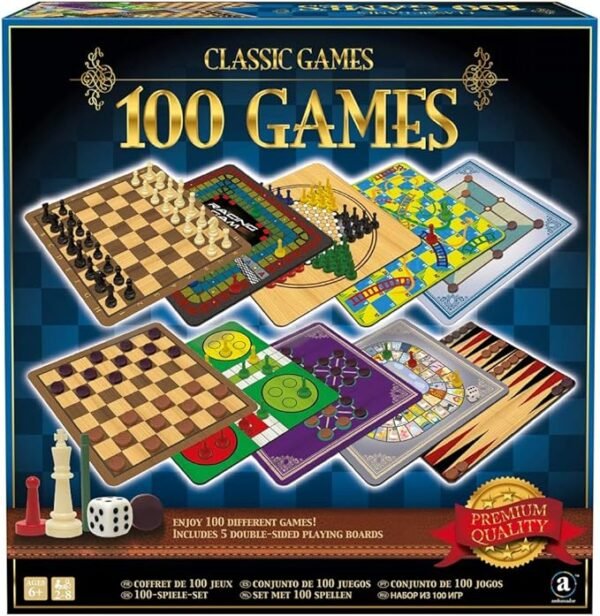 Merchant Ambassador: Classic Games, Enjoy 100 Different Games, Includes 5 Double-Sided Playing Boards, Fun for Children and Adults, For Ages 3 and up