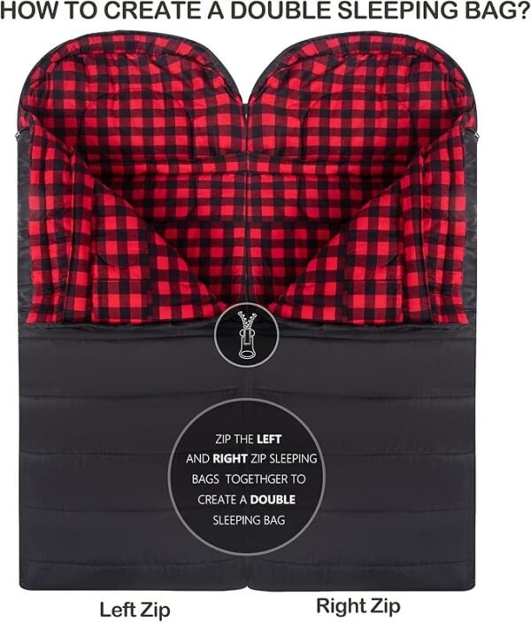 0 Degree Sleeping Bag 100% Cotton Flannel XXL for Adults Big and Tall Cold Weather Winter Zero Degree Camping,Free Compression Sack - Image 4