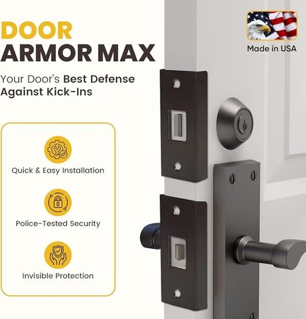 Door Armor MAX - Door Reinforcement Kit for Anti Kick Front Door Security, 5-Piece Door Reinforcement Plate for Door Jamb & Door Frame, Made in USA Home Security - Aged Bronze - Image 4