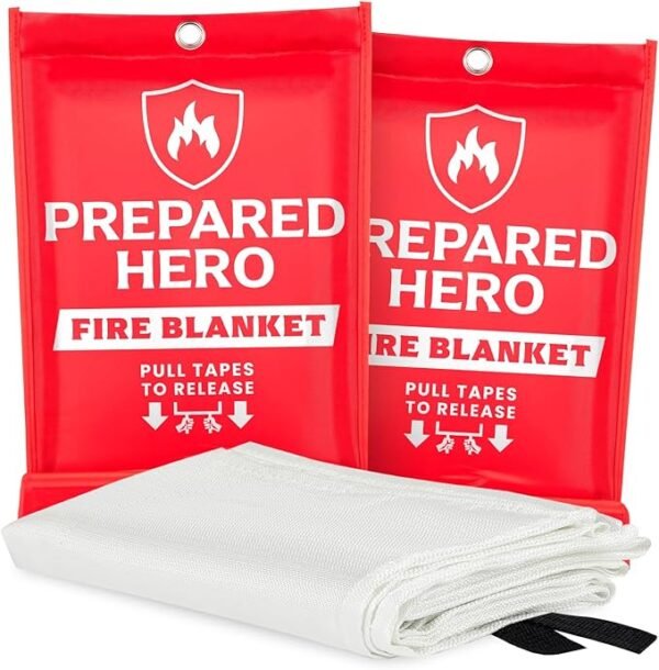 Prepared Hero Emergency Fire Blanket - 2 Pack - Fire Suppression Blanket for Kitchen, 40” x 40”, for Home, Fiberglass Fire Blanket