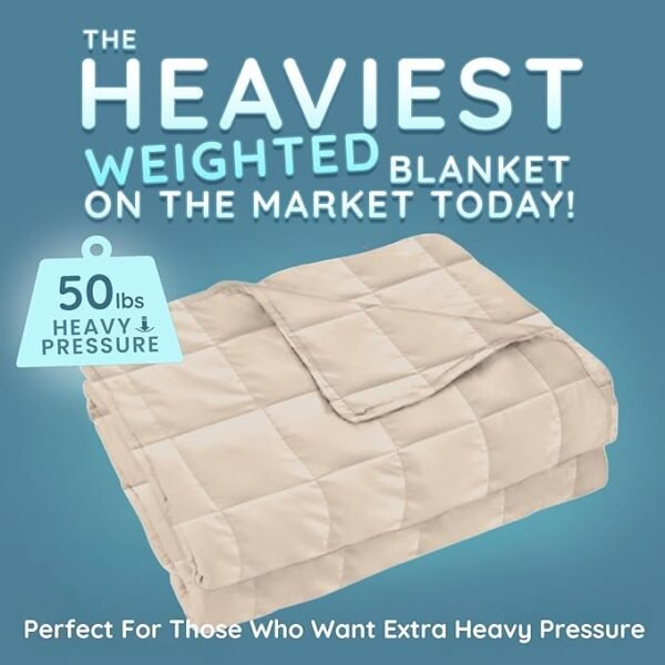 HomeSmart Products Weighted Blanket King Size 50lbs - The Heaviest Weighted Blanket - Ultra Soft Fabric - California King Size 50 lbs Khaki Tan Taupe Beige - Image 3