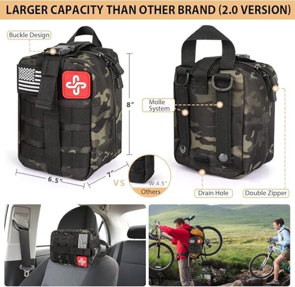 Survival Kit, 250Pcs Survival Gear First Aid Kit with Molle System Compatible Bag and Emergency Tent, Emergency Kit for Earthquake, Outdoor Adventure, Hiking, Hunting, Gifts for Men Women - Image 2