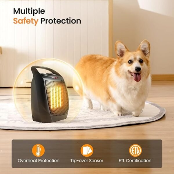 Kismile Small Electric Space Heater Ceramic Space Heater,Portable Heater Fan for Office with Adjustable Thermostat and Overheat Protection ETL Listed for Kitchen, 750W/1500W(Black) - Image 2