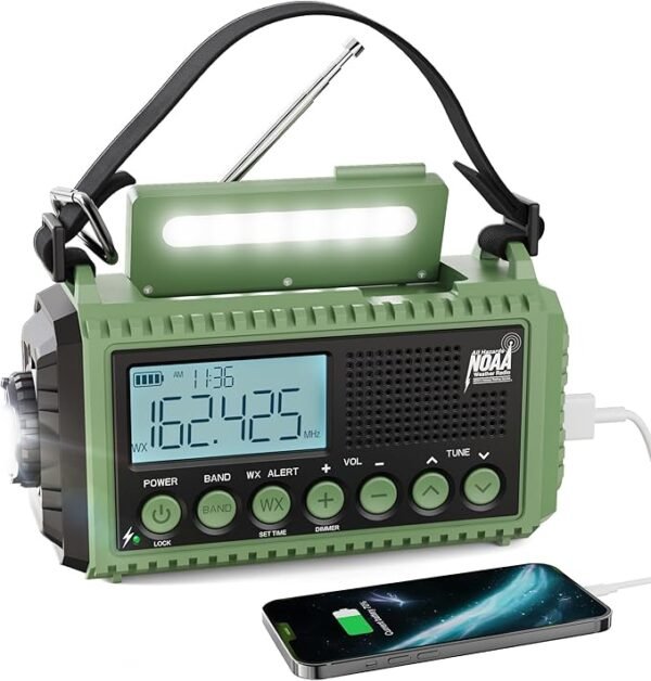 Raynic Emergency Radio, 12000mAh/44400mWh Battery Operated Weather Radio, Solar Hand Crank Radio with AM/FM/SW/NOAA Alert, Cell Phone Charger, Type-C Charging, Flashlight and SOS Siren