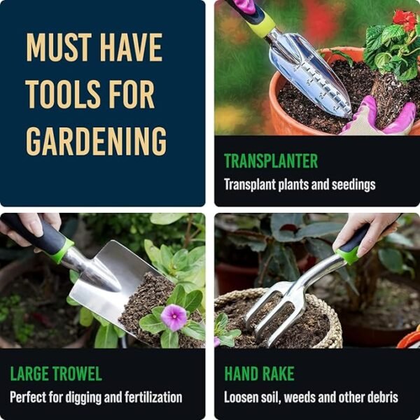 GROWIT Heavy Duty Gardening Tools - 22-Piece Gardening Gifts for Women, Mom, Men - Durable, Ergonomic Garden Tool Set - Image 3