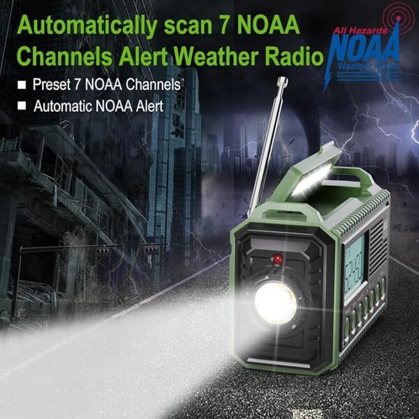 Raynic Emergency Radio, 12000mAh/44400mWh Battery Operated Weather Radio, Solar Hand Crank Radio with AM/FM/SW/NOAA Alert, Cell Phone Charger, Type-C Charging, Flashlight and SOS Siren - Image 2