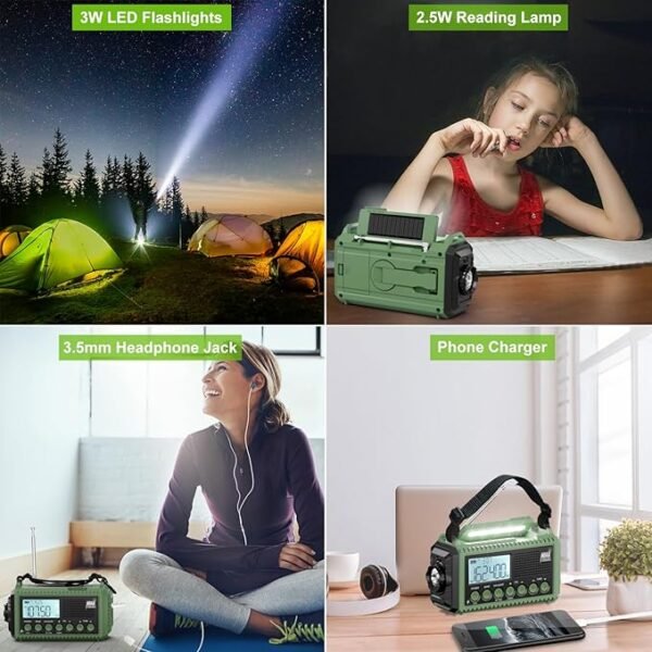 Raynic Emergency Radio, 12000mAh/44400mWh Battery Operated Weather Radio, Solar Hand Crank Radio with AM/FM/SW/NOAA Alert, Cell Phone Charger, Type-C Charging, Flashlight and SOS Siren - Image 3
