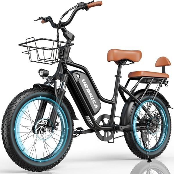 2 Seater Electric Bike Adults,1500/1000W 30MPH 33-90Miles 48V 20AH Removable Battery Ebike 20" x 3.0 Fat Tire Beach Mountain Commuting Electric Bicycles W/Fork Suspension UL284