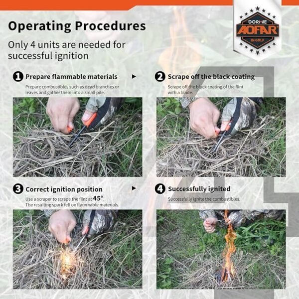AOFAR Fire Starter AF-381/AF-381plus Fire Steel with Paracord and Whistle for Camping, Hiking, Hunting, Backpacking, Boating, Emergency Rescue - Image 3