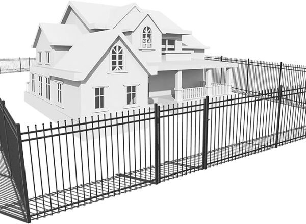 Fencer Wire 76FT Heavy Duty Pinnacle Fence Barrier Kit, Anti-Rust Metal Steel Fence with 4FT Height X 8FT Width Panels, Gate, Posts, Connectors, 2” Diameter Outdoor Fencing for Yard, Pool, Patio