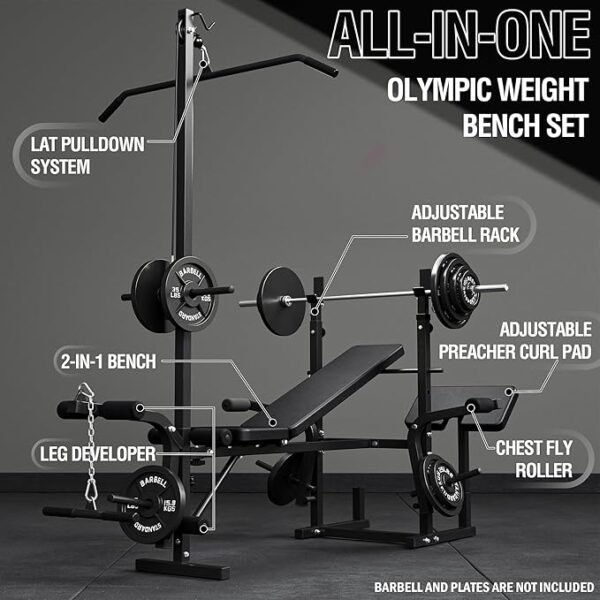 Mikolo 8 in 1 Olympic Weight Bench Set with Leg Extension and Leg Curl, Multi-Function Bench Press Set with Preacher Curl Pad and Chest Fly, Full-Body Strength Training Equipment - Image 2