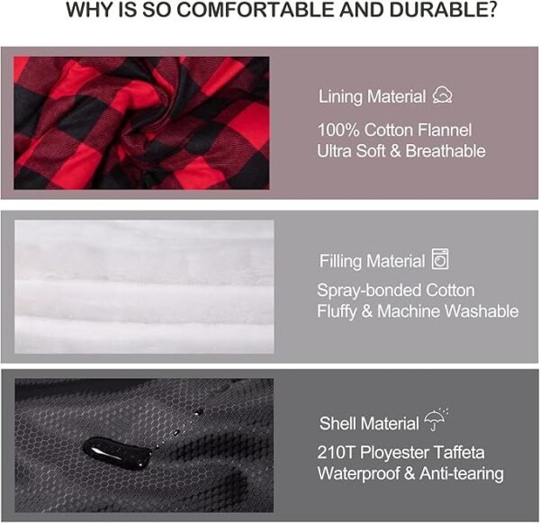 0 Degree Sleeping Bag 100% Cotton Flannel XXL for Adults Big and Tall Cold Weather Winter Zero Degree Camping,Free Compression Sack - Image 3