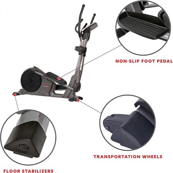 Sunny Health & Fitness Programmable 16 Electro-Magnetic Elliptical Cross Trainer Exercise Machine, Full-Body Cardio Equipment w/ 24 Pre-Built Workouts, 330LB Capacity,Optional Free SunnyFit App Link - Image 3