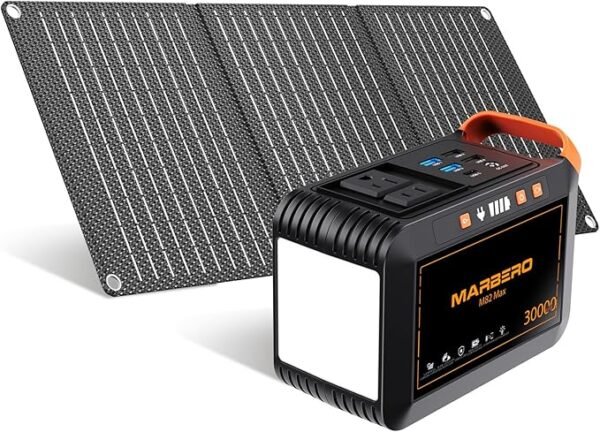 MARBERO 111Wh Solar Generator with Solar Panel Included Portable Power Station 120W with Foldable Solar Panel 30W Set for Camping Outdoor Hiking Fishing Emergency