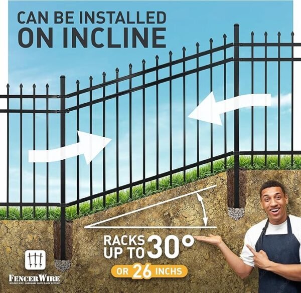 Fencer Wire 76FT Heavy Duty Pinnacle Fence Barrier Kit, Anti-Rust Metal Steel Fence with 4FT Height X 8FT Width Panels, Gate, Posts, Connectors, 2” Diameter Outdoor Fencing for Yard, Pool, Patio - Image 4