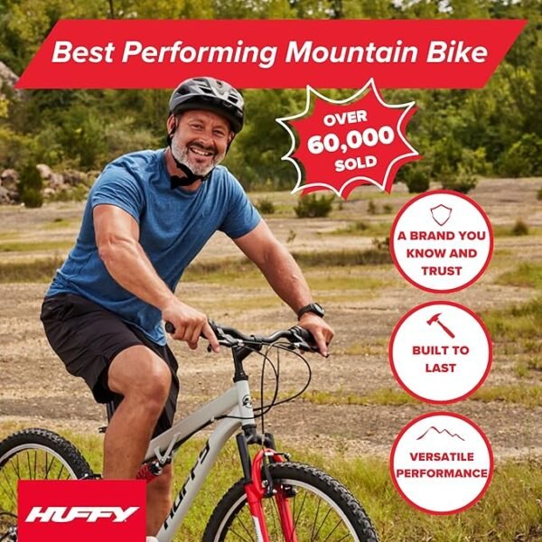 Huffy Stone Mountain Hardtail Mountain Bike for Boys/Girls/Men/Women, 20"/24"/26" Sizes, 6 or 21 Speed Shimano Twist Shifting, Front or Dual Suspension, Comfort Saddle, Sleek Colors - Image 4